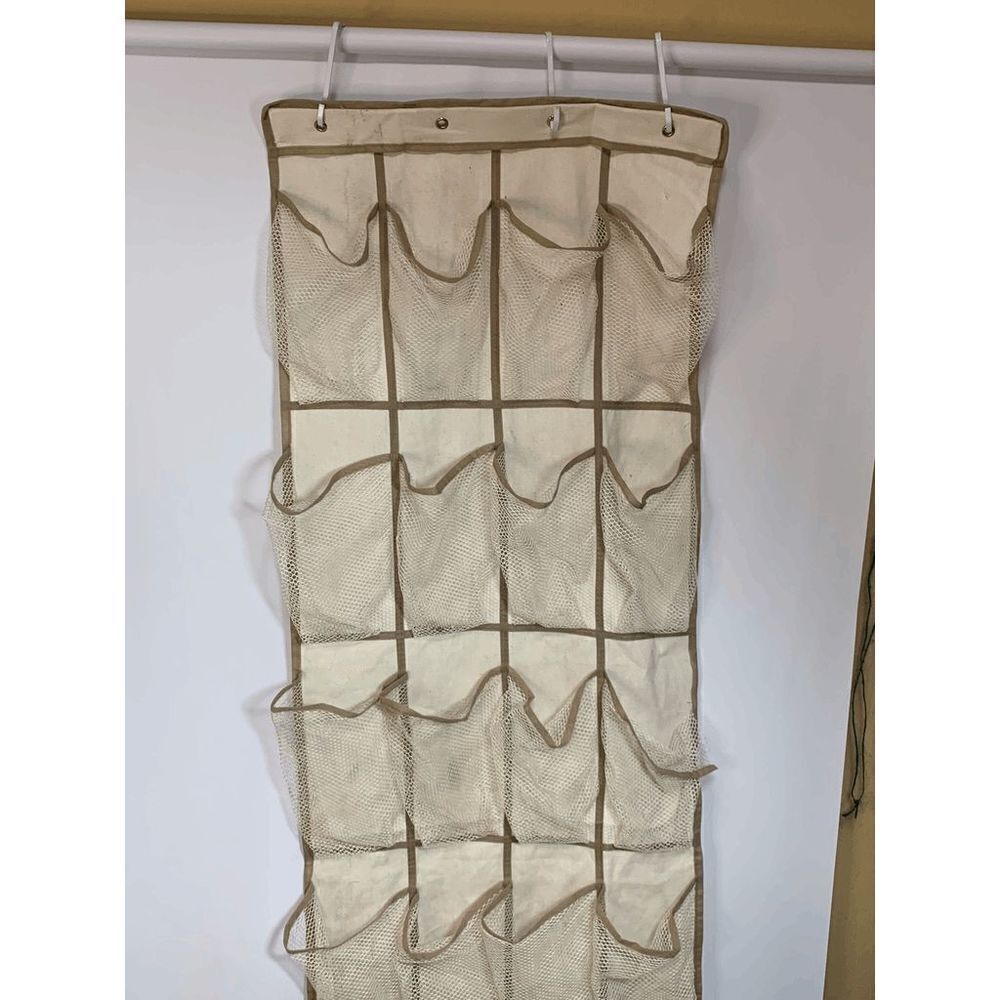 16-Pocket Over The Door Hanging Organizer Storage Canvas Net Mesh Tan Large